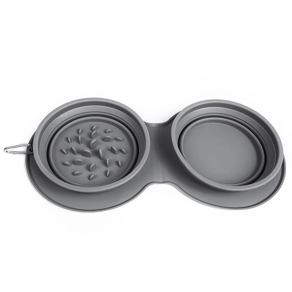 F69C Hundenäpfe Plegable Reiseschale Portable Doble Silicona Comedero Reisenäpfe - Imagen 4 de 4