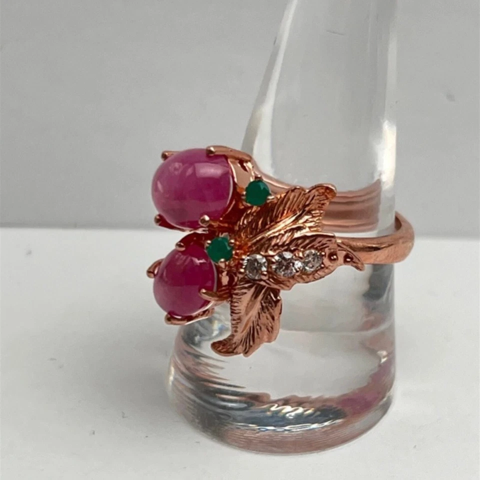 Серебро розовый сапфир с 14K розовое золото покрытием кольцо - Sz 9,5 - Изображение 3 из 3