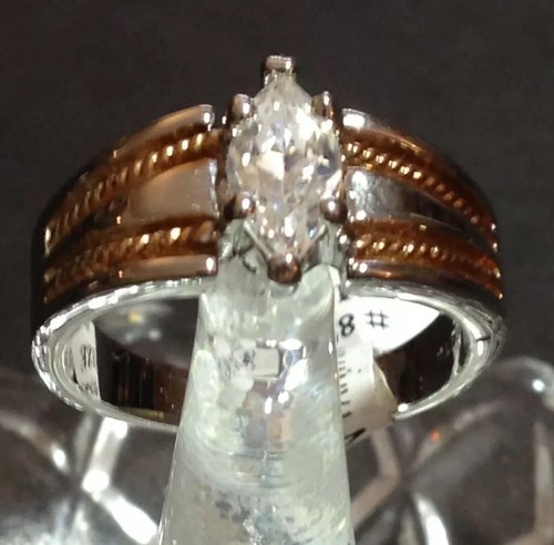 Two Tone Gold Plated Ring Size 9 Clear Stone Taiwan Seta - Picture 2 of 12