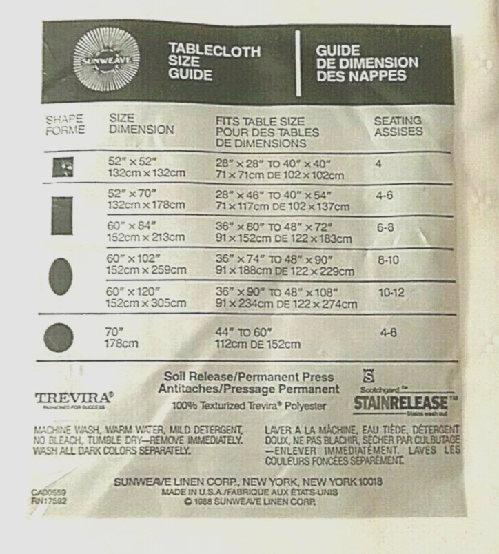 Tablecloth 60X120 White + 12 Napkins -Townhouse - Sunweave Corp - Scotchgard - Image 3 of 3