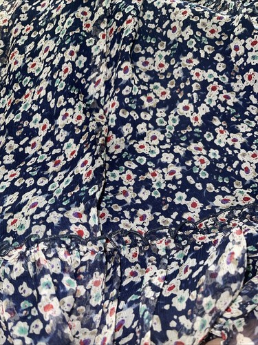 Silk Halter Mini Dress Size M S Xs Blue Floral Ruffle Lined MM Couture Miss Me - Picture 16 of 19