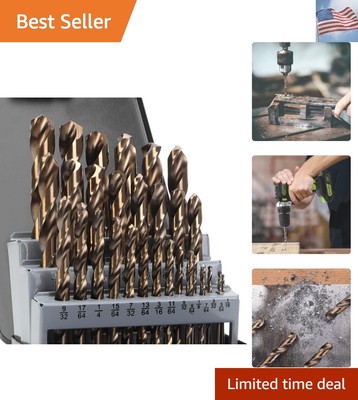 Drill Bit Set- 29 Pieces Cobalt High Speed Steel Twist Jobber Length for Hard...