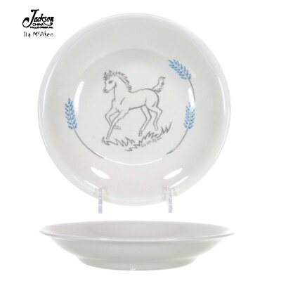 Vtg Jackson China ILA MCAFEE - HORSE & WHEAT 10oz Soup 7'' Bowl Blue Grey 1969