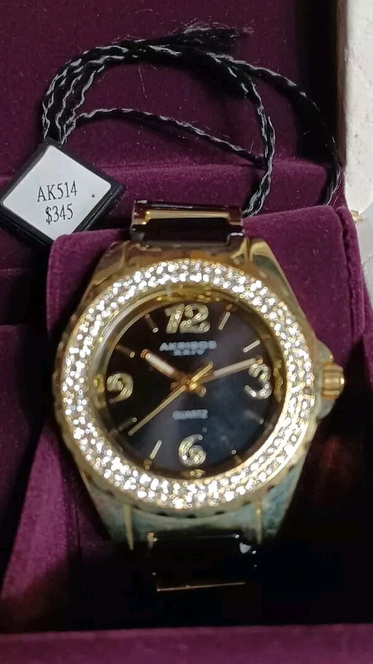 Akribos XXIV Women’s Watch Model AK514YG 7.5 Inch Black, Gold And Bling! - Image 2 of 4