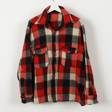 Vintage 50s 60s Men's Wool Shirt Jacket Hunting Outdoors Size Large Plaid Red