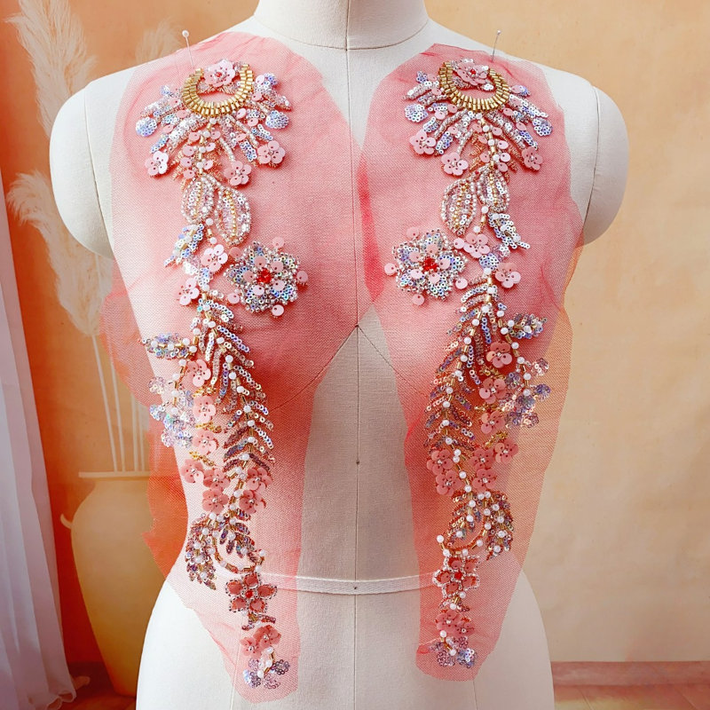 A Pair of Sequin Beaded Embroidered Lace Appliques Patches Decor for Dance  Dress | eBay