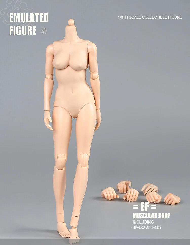 1/6 Female Medium Breast Body 12'' Flexible Pale Skin Action Figure  W/Handtype