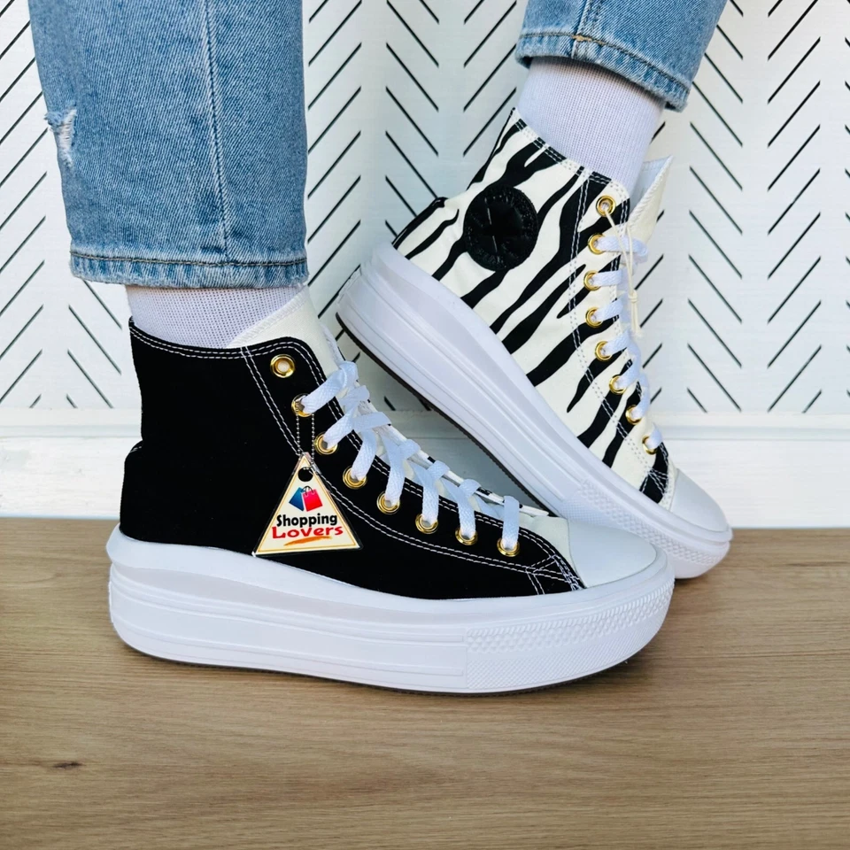 🤩Rare Converse Chuck Taylor All Star Move Hi Women Shoes Sz 9 Black White Zebra - Image 2 of 4