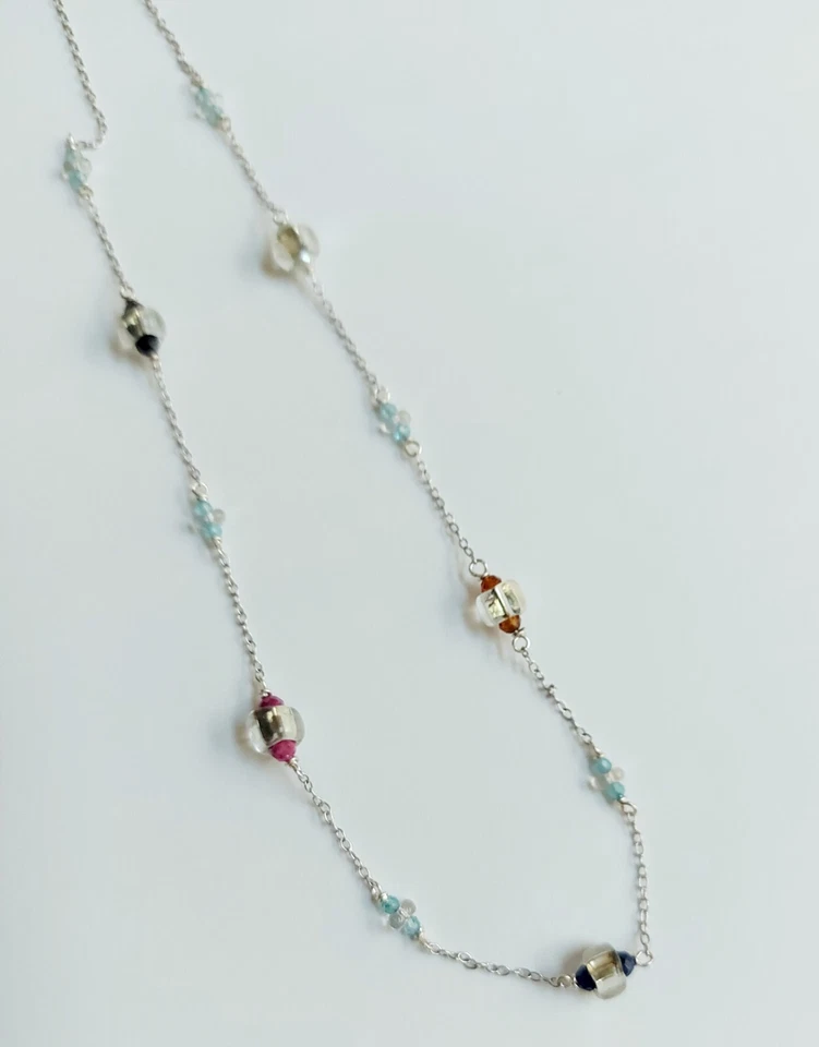 collana in argento 925 con vetro di Murano pietre colorate Spinello e zirconia - Immagine 2 di 3