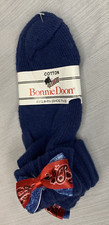 Bonnie Doon Ankle Socks Navy Blue with blue and red ribbon, fits girl 7.5-3 shoe