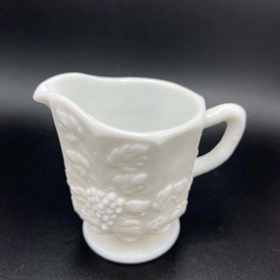 Vtg. Westmoreland Milk Glass Creamer. Paneled Grape. Footed. - Image 4 of 4