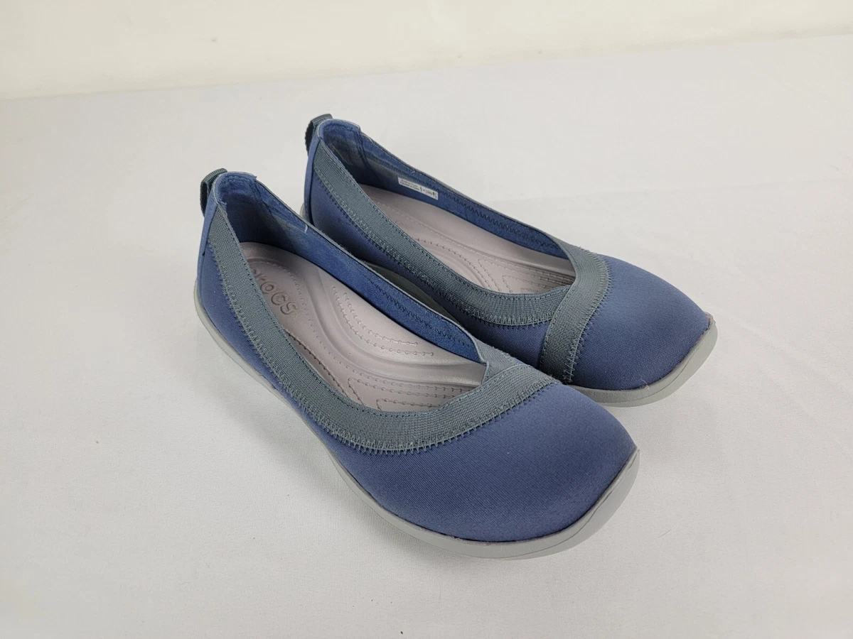 Crocs Womens Busy Day Stretch Fabric Slip On Flat Shoes Blue Comfort Size W 6