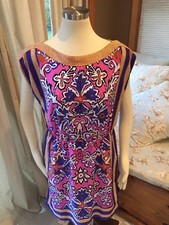 Ann Taylor Loft Pink Purple Mod Floral Grecian Blouson Dress Medium Excellent