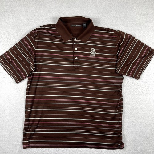Greg Norman Polo Shirt Mens XL Brown Striped Palmetto Dunes Hilton Head Golf