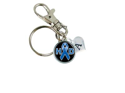 Custom Huntington's Disease Awareness Ribbon Silver Key Chain Initial Family