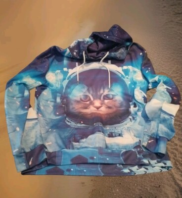 Cat Astronaut In Space Unisex Pre-shrunk Long Sleeve Hooded Sweatshirt Size 2XL