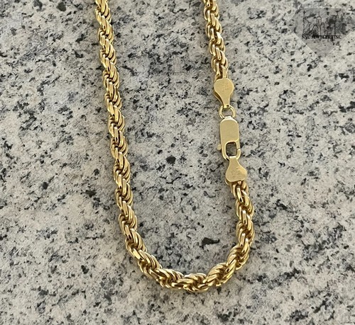 5MM 14K Gold Plated Over Sterling Silver Rope Link Thick Rapper Chain ...