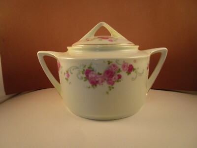 Vintage Three Crown China Germany Large Covered Sugar Vegetable Bowl Pink Roses
