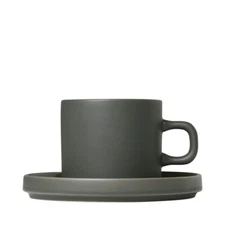 Blomus Mio Coffee Cups with Saucers Set Of 2 Agave Green 7Oz - 63909