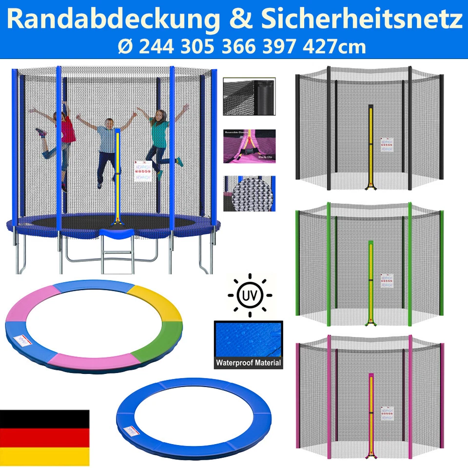 Trampolin Randabdeckung Sicherheitsnetz 6/8 Stangen Netz 244 305 366 397 427cm - Bild 3 von 4