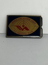 VINTAGE 1984 OLYMPICS U.S. SHOOTING TEAM BRASS BELT BUCKLE AIMING FOR GOLD BH