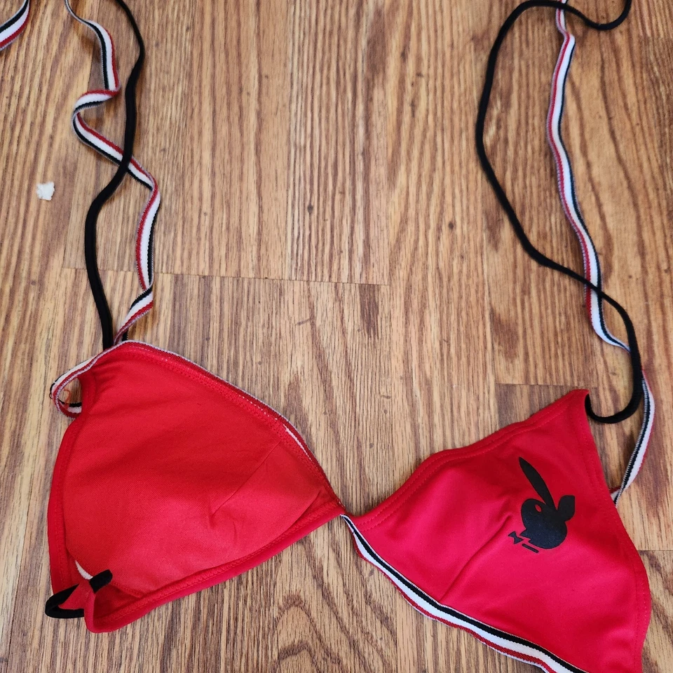 Bikini Playboy vintage rojo y negro sujetador superior e inferior talla 6/M Chicago Bulls Foto 3 de 4