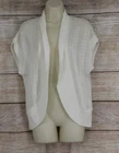 Faded Glory Womens Cardigan Sweater Medium White Open Knit Short Sleeve Shrug