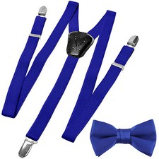 New Y back Kid's Boy's girl's Suspenders Brace Bowtie clip on Royal Blue