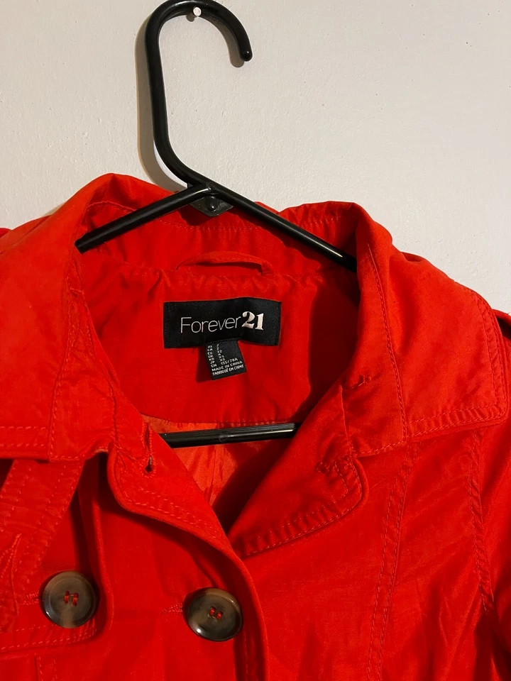 Abrigo Chaqueta Forever 21 F21 Mezcla Poliéster/Algodón Rojo Guisante - Para Mujer 2 Foto 3 de 4