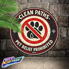 No Pee No Poop Zone Round Aluminum Dog Sign Metal Pet Rules 8x8