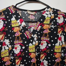 Tafford Christmas V Neck Medical Scrub Top Women Sz S Santa Reindeer