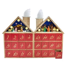Kurt Adler 11.81-Inch Battery-Operated Wooden LED Nativity Advent Calendar