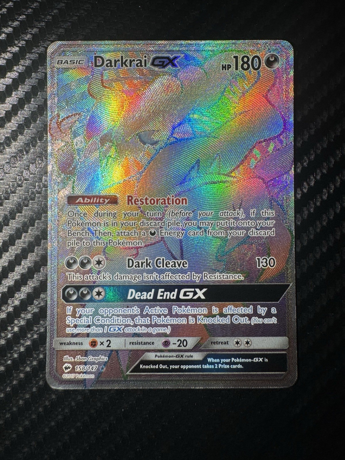 Darkrai GX (Secret) Holo Rainbow Rare SM - Burning Shadows 158/147 Pokemon TCG