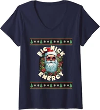 Cool Santa Big Nick Energy Ugly Christmas Retro Gift Ladies' V-Neck Tshirt