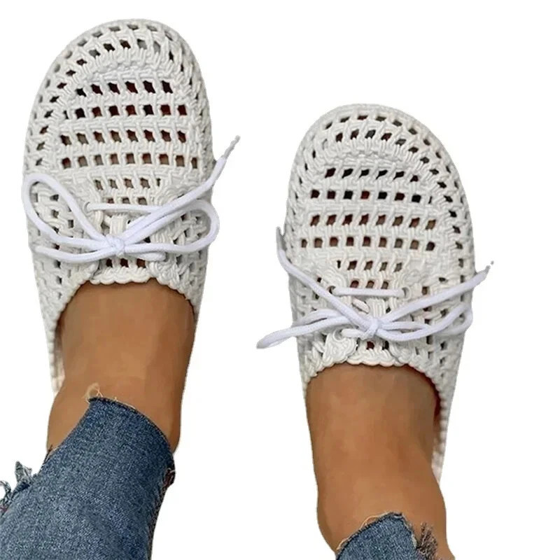 Zapatillas Huecas Mujer Punta Cerrada Informales Zapatos de Playa Con Cordones Planas Nuevas Playa Cas