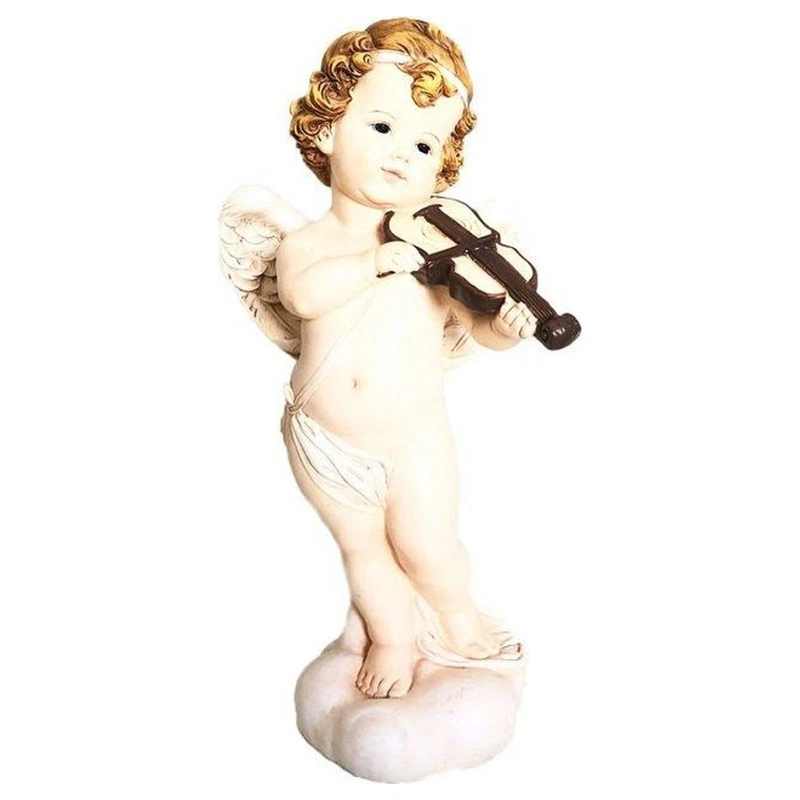 Angelo in Resina con Violino 32 cm Statuetta Soprammobile Cherubino Idea Regalo