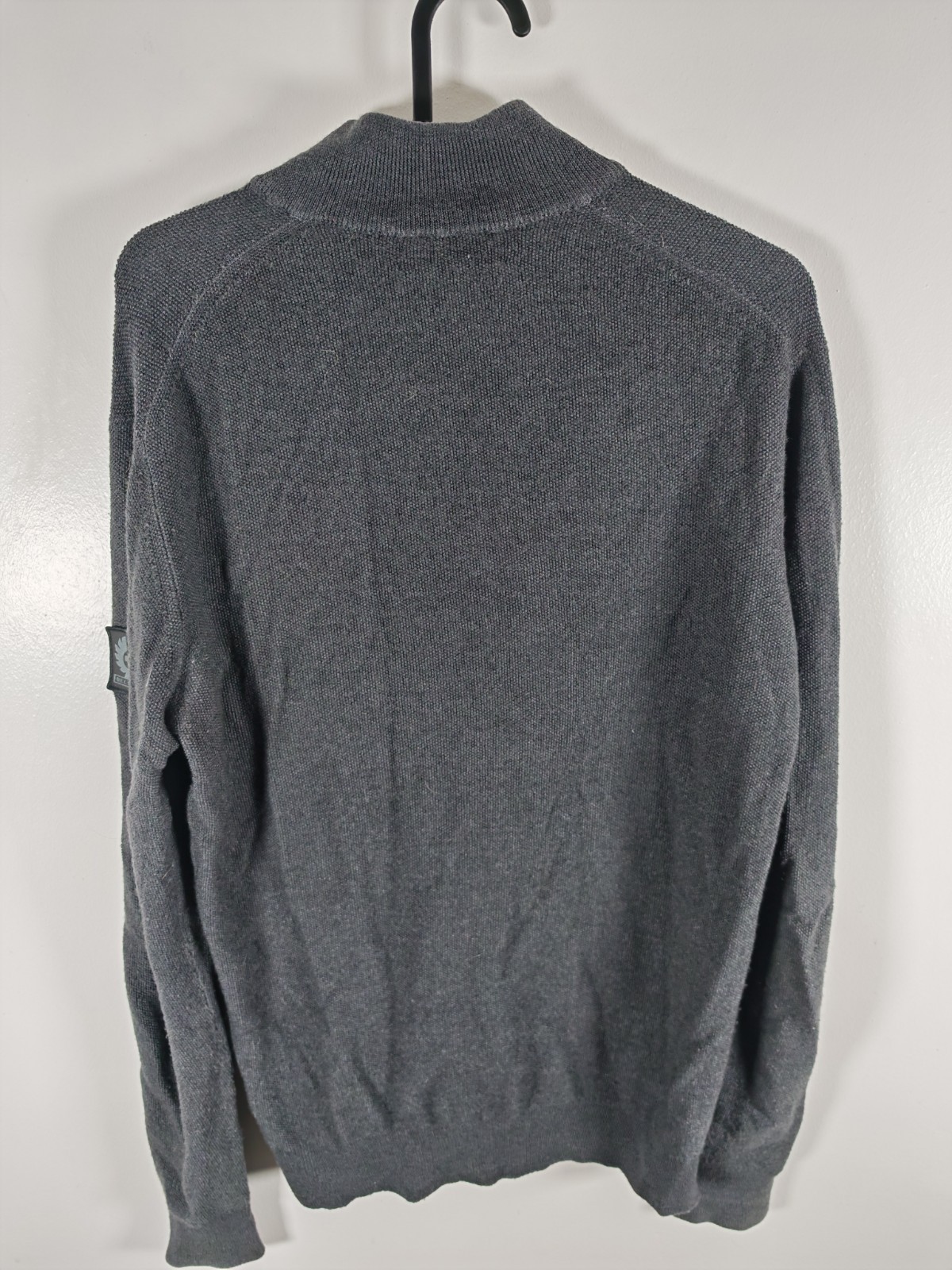 Belstaff Men's 1/4 Zip Jumper Charcoal Grey 100% Wool Size M Medium Knitwear image 2