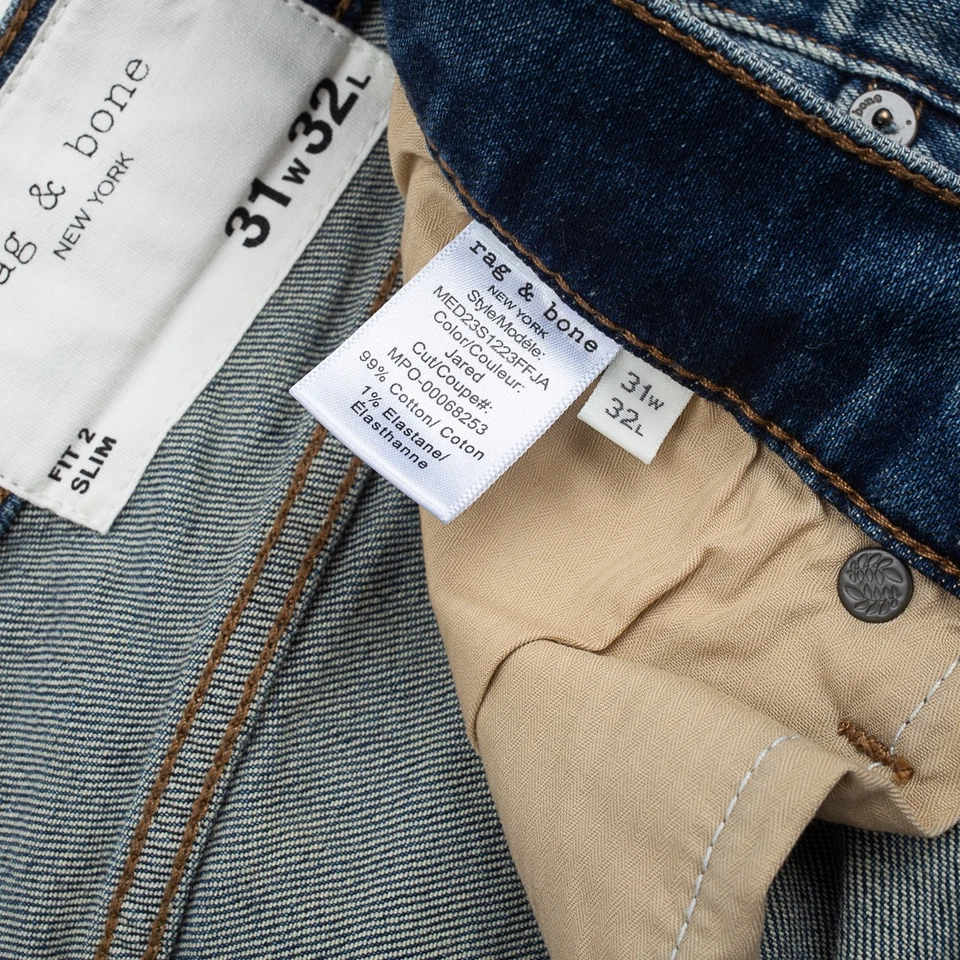 Rag & Bone Jeans Size W31 Fit 2 Slim Jared Indigo Blue Stone Wash Cotton Stretch - Image 3 of 4