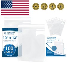10" X 13" 100 Count Crystal Clear Resealable Cello Poly Bags for Packaging, C...