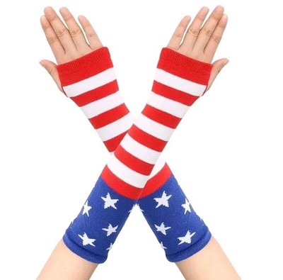 Stars And Stripes Patriotic Women's Fingerless Arm Warmers OSFM NWOT
