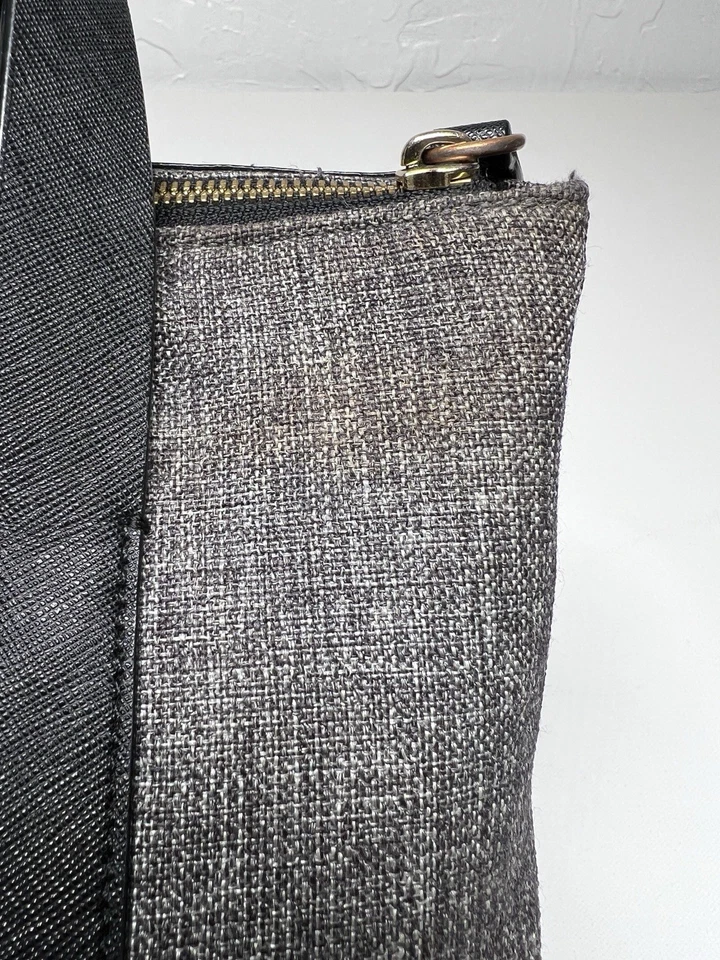 Henri Bendel Jetsetter Convertible Bag Backpack Gray Black Canvas Leather Gold - Image 3 of 4