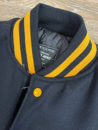 NWT Holloway Wool Varsity Jacket Size M Quilt Lined Letterman Bomber Navy Blue image 2