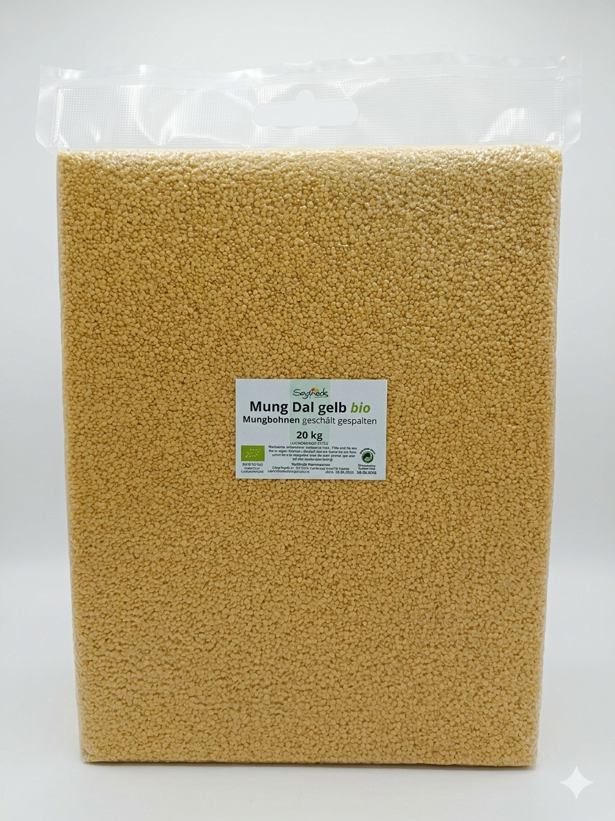 Seyfrieds Bio Mungbohnen geschält gespalten- Mung Dal Halb 20Kg (Vakuumverpackt)