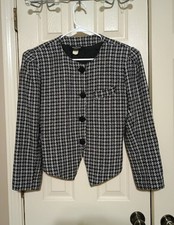 Vtg Chad Stevens 4 Button Crop Blazer Jacket Collar Free Houndstooth 1980s Black