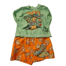 Nickelodeon TMNT Ninja Turtles Pizza Rash Guard Swim Trunks Set 12M Green Orange