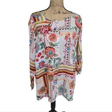 Halston 100 percent Linen Boho Floral Tunic Plus Size 2X New