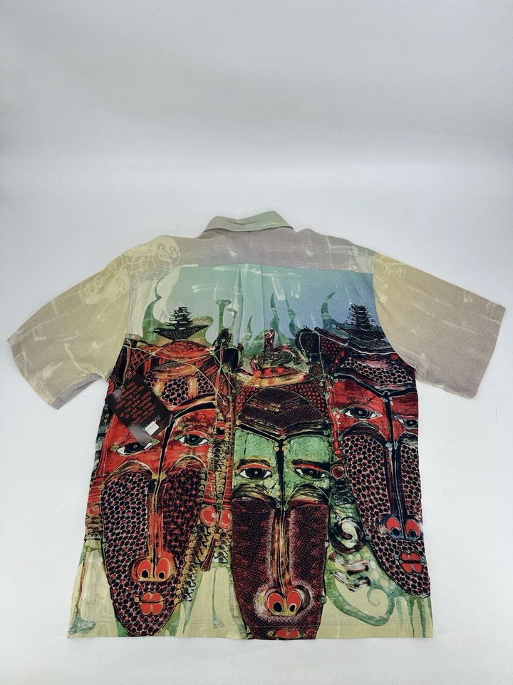 NWT RARE VTG Jams World Limited Edition Button Up Hawaiian Shirt Mayan Mask M - Image 4 of 4