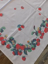 Vintage Strawberry Linen Square Tablecloth