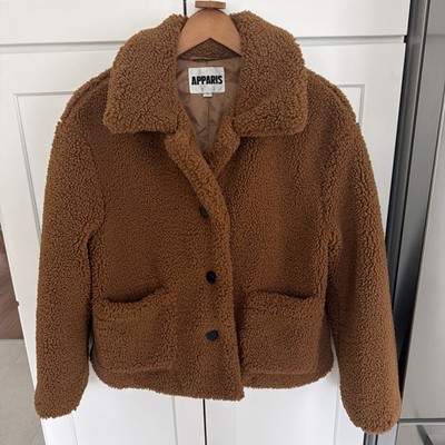 Apparis Coat Womens Size Small Brown Long Sleeves Warm Winter Sherpa Coat