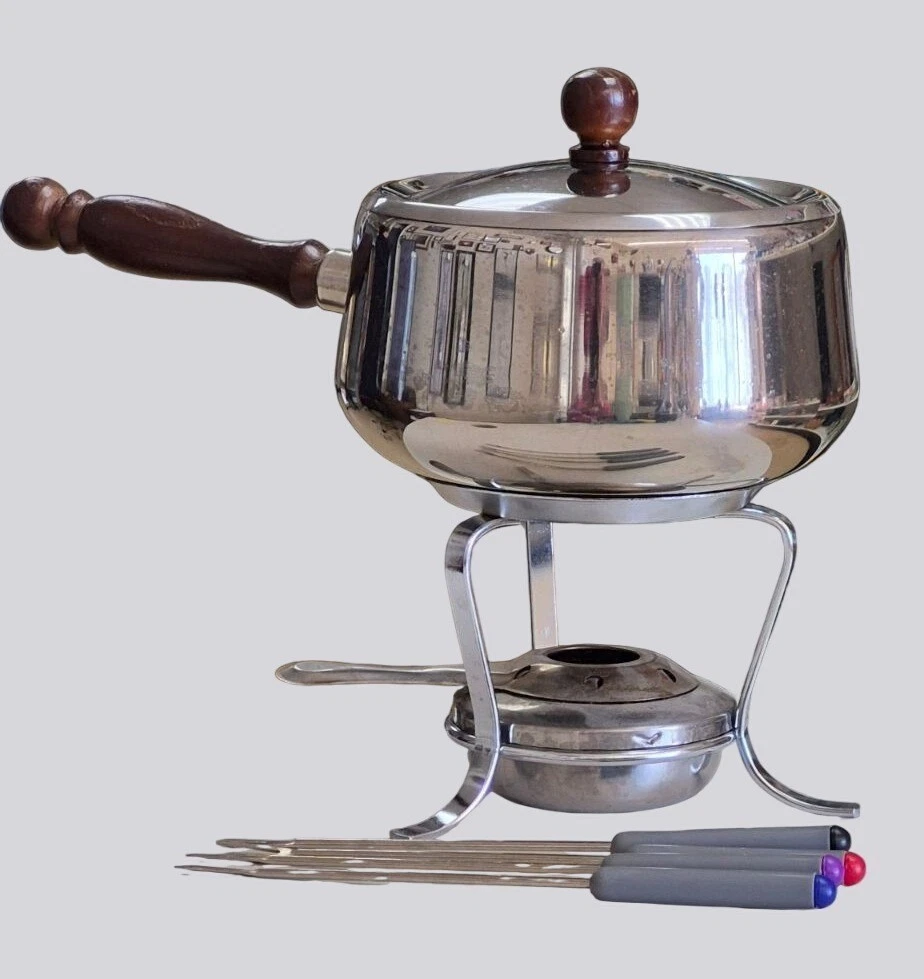 Vintage Stainless Steel Fondue Set With Wooden Handle & Skewers
Opens in a new window or tab